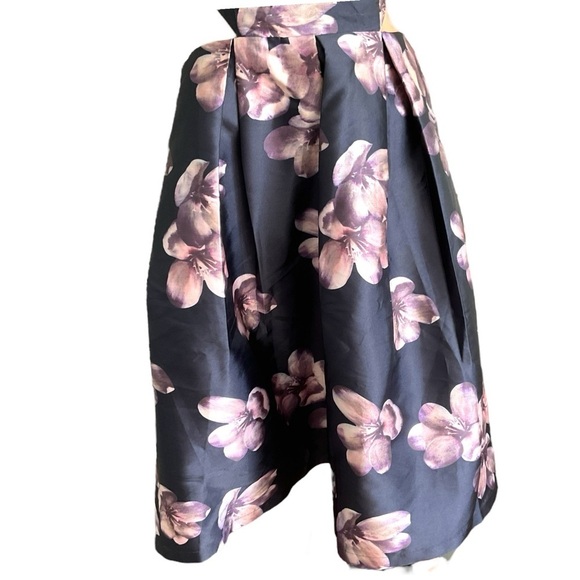 ANGEL Navy Blue Floral Cocktail Open Side  Back Cutaway Sleeveless Knee SZ Lg - Picture 8 of 12
